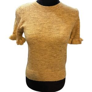 Another Love Ruffle Cropped Sweater XS Mustard Yellow Ruffle Trim